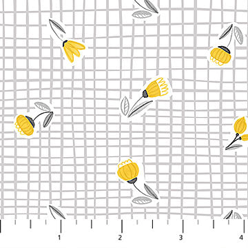 Sew Sweet - Buds on Grey Crosshatch