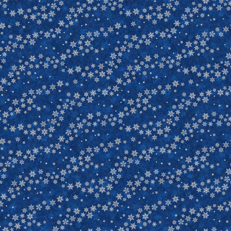 Winter Frost - Blowing Snowflakes Dark Blue Silver