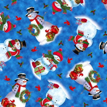 Frosty Friends - Tossed Snowmen Denim Blue