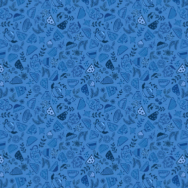 Teatime - Teapots And Teacups On Mid Blue