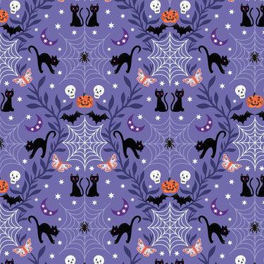 Castle Spooky - Cobwebs and Cats On Purple Blue