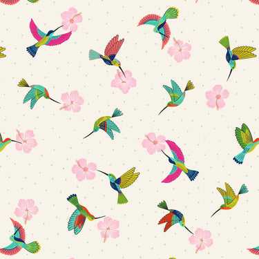 Hibiscus Hummingbird - Scattered Hummingbirds On Cream