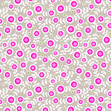 Inflorescence - Grid Flowers On Warm Grey With Pink Neon
