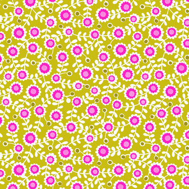 Inflorescence - Grid Flowers On Chartreuse With Pink Neon