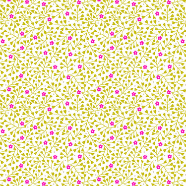 Inflorescence - Small Flowers On White In Chartreuse With Pink Neon