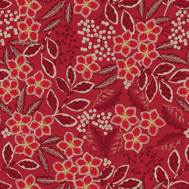 Noël - Holly Berries Mono On Festive Red