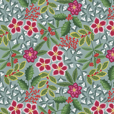 Noël - Winter Floral On Warm Ice Blue