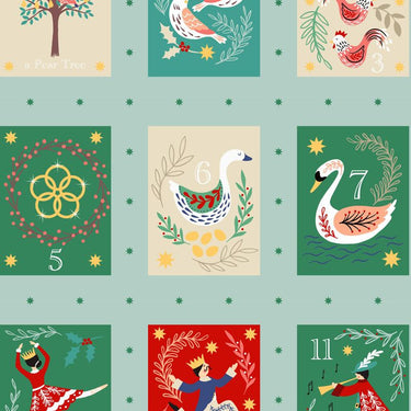 12 Days of Christmas - 12 Days Blue Gold Metallic - 12" Repeat