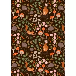 Evergreen - Squirrels And Hedgehogs On Dark Brown - 1 Cut FQ