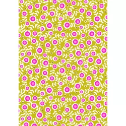 Inflorescence - Grid Flowers On Chartreuse With Pink Neon