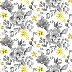Misty Morning - Cabbage Rose Gray Yellow