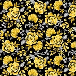 Misty Morning - Cabbage Rose Black Yellow